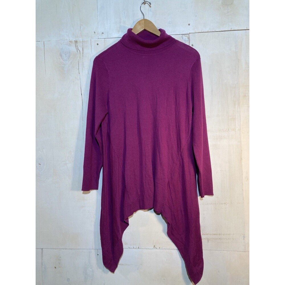 Chico's Sweater Sz L Purple Sharkbite Hem Mock Neck Cashmere Blend Pullover